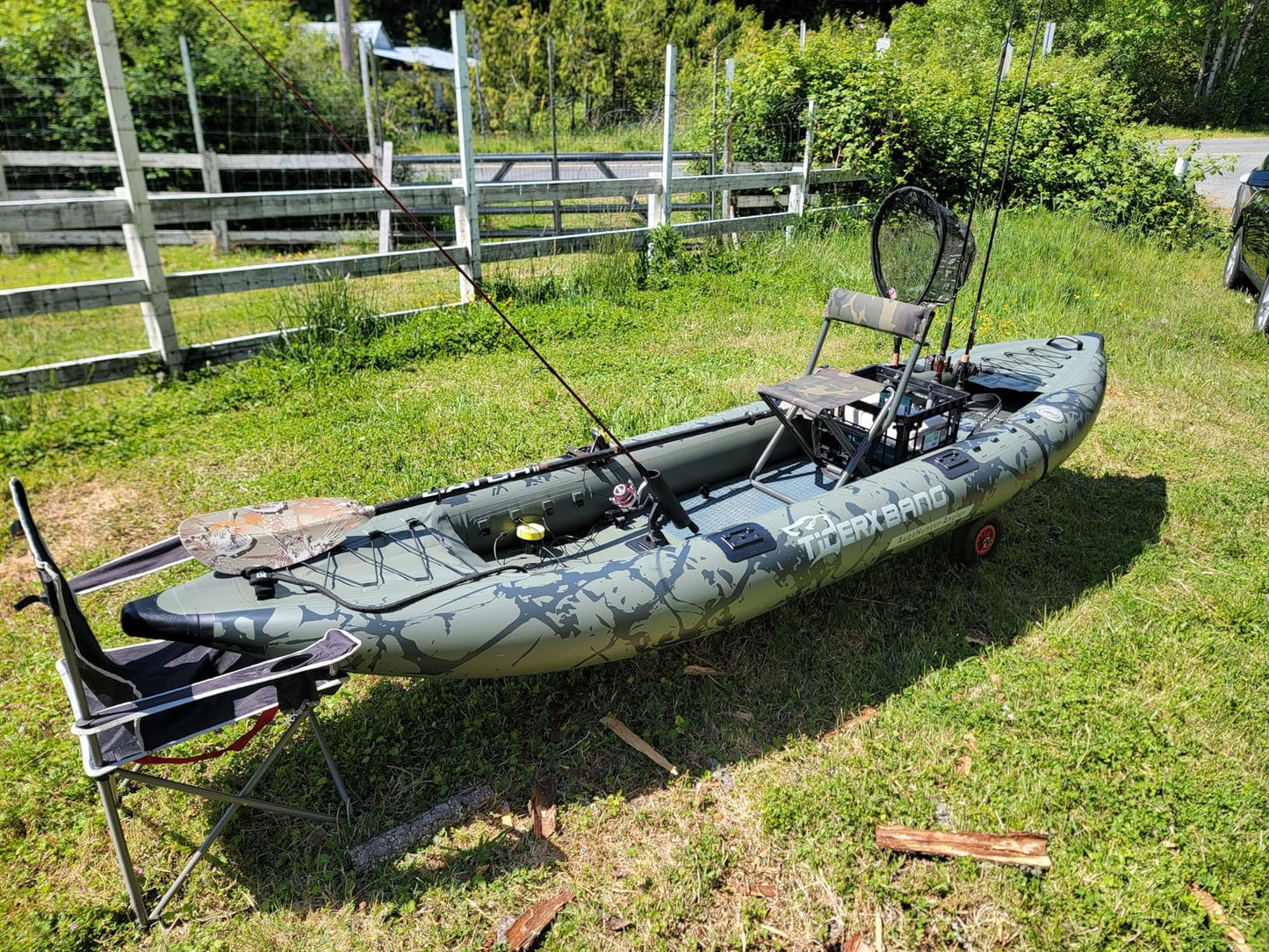 TIGERXBANG Inflatable Kayak with Detachable Seat,12.6'x40''x10.6''SUP-Kayak Set (Hand Pump/Aluminium Paddle/Backpack/and Multi-Functional Base),Adult/Kid Kayak Boat for Fishing ，Touring