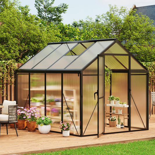 Greenhouse, 6x8 Ft Outdoor Greenhouses, Greenhouse Kit, Portablee Greenhouses with Ground Nails and Vent Windows, Sliding Lockable Door, Polycarbonate Green House for Outside Garden Backyard, Black