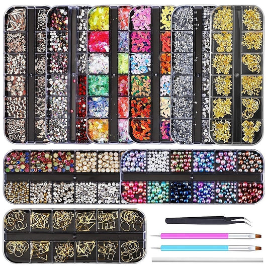 Nail Art Kit, Nail Design Tools Kit with Nail Art Brushes, Nail Art Dotting Pens, Nail Stickers for Nail Art, Nail Charms and Gems, Nail Rhinestones, Nail Art Decoration Kit