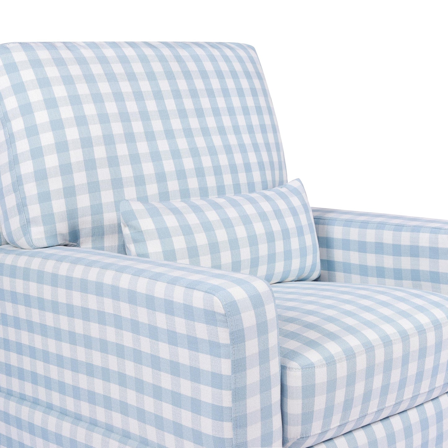 Namesake Crawford Pillowback Comfort Swivel Glider in Blue Gingham, Greenguard Gold & CertiPUR-US Certified