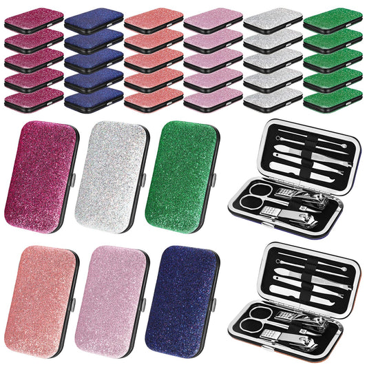 Leriton 30 Sets Bulk Gifts for Women Manicure Set Bulk Professional Nail Care Kit Nail Clippers Kit 8 in 1 Stainless Steel Pedicure Set with Travel Case for Women Men(Fine Glitter)
