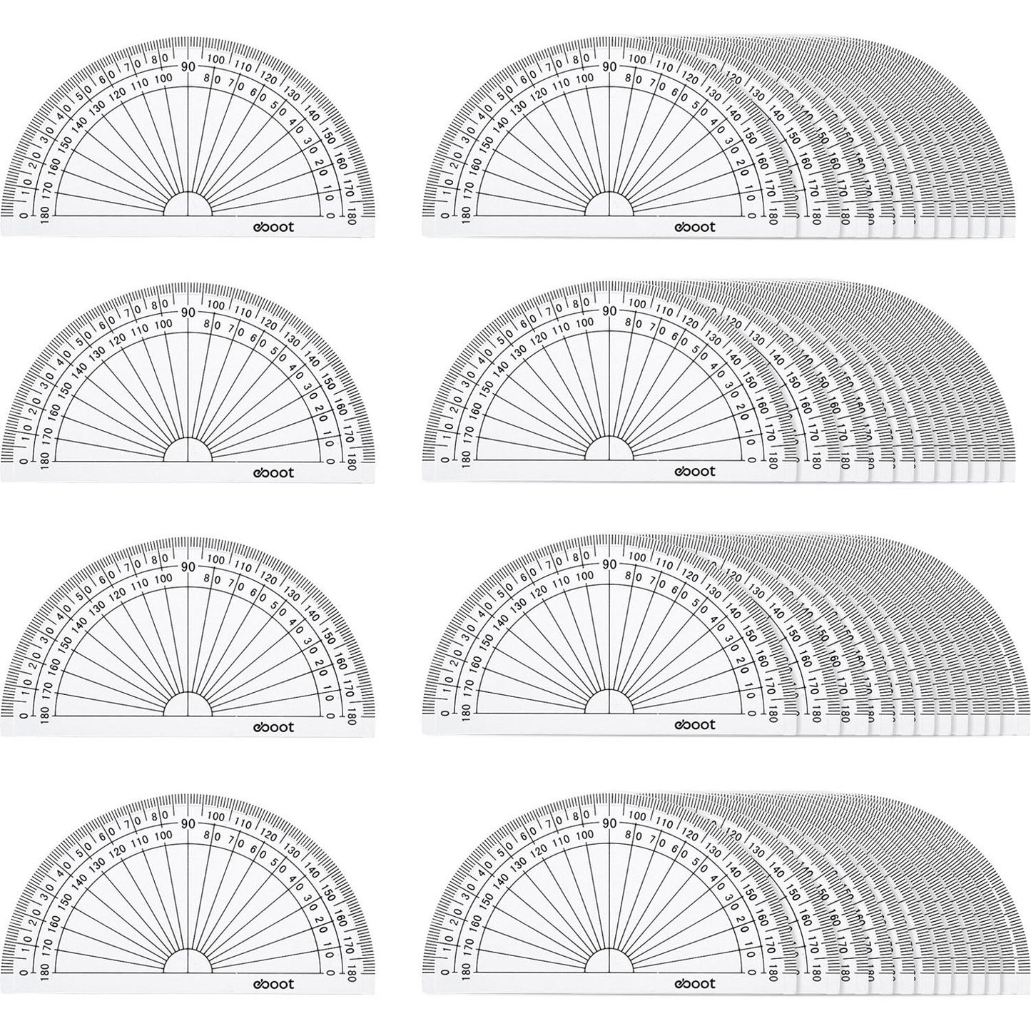 EBOOT 50 Pcs Math Protractors Plastic Protractor 180 Degrees, 4 Inches(Clear)
