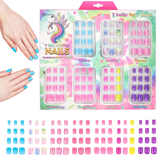 7-Day Press On Nails Set | Assorted Colors Nail Accessories for Kids