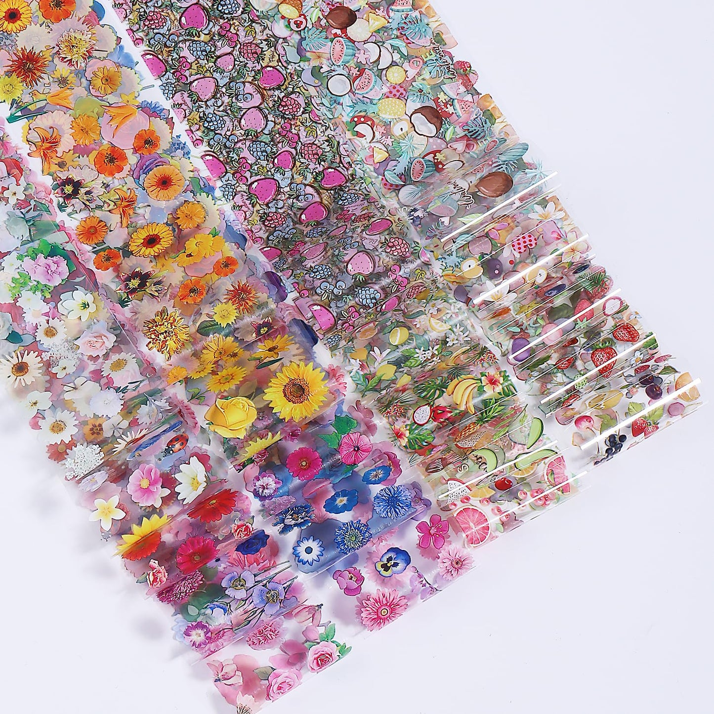 Flower Fruit Nail Transfer Foils 20 Rolls Summer Tropical Fruits Floral Theme Nail Art Foils Blueberry Strawberry Daisy Starry Sky Paper Full Cover Wraps Manicure Decoration Supplies for Women