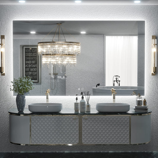 Keonjinn 48 x 28 Inch LED Bathroom Mirror with Backlit, Anti-Fog, CRI90+ HD Dimmable Vanity Mirror, High Lumen, Horizontal/Vertical Wall Mount, UL Listed Lighted Vanity Mirror, Waterproof