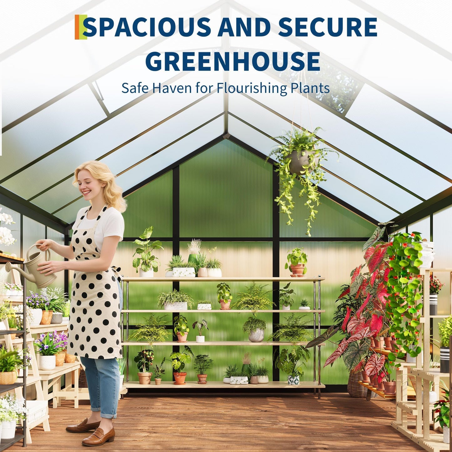 6X10 FT Greenhouse for Outdoors, Polycarbonate Flower Greenhouse with Roof Vent, Push-Pull Lockable Door, Aluminum Walk-in Greenhouses for Outside Garden Backyard, Patio, Lawn, Black