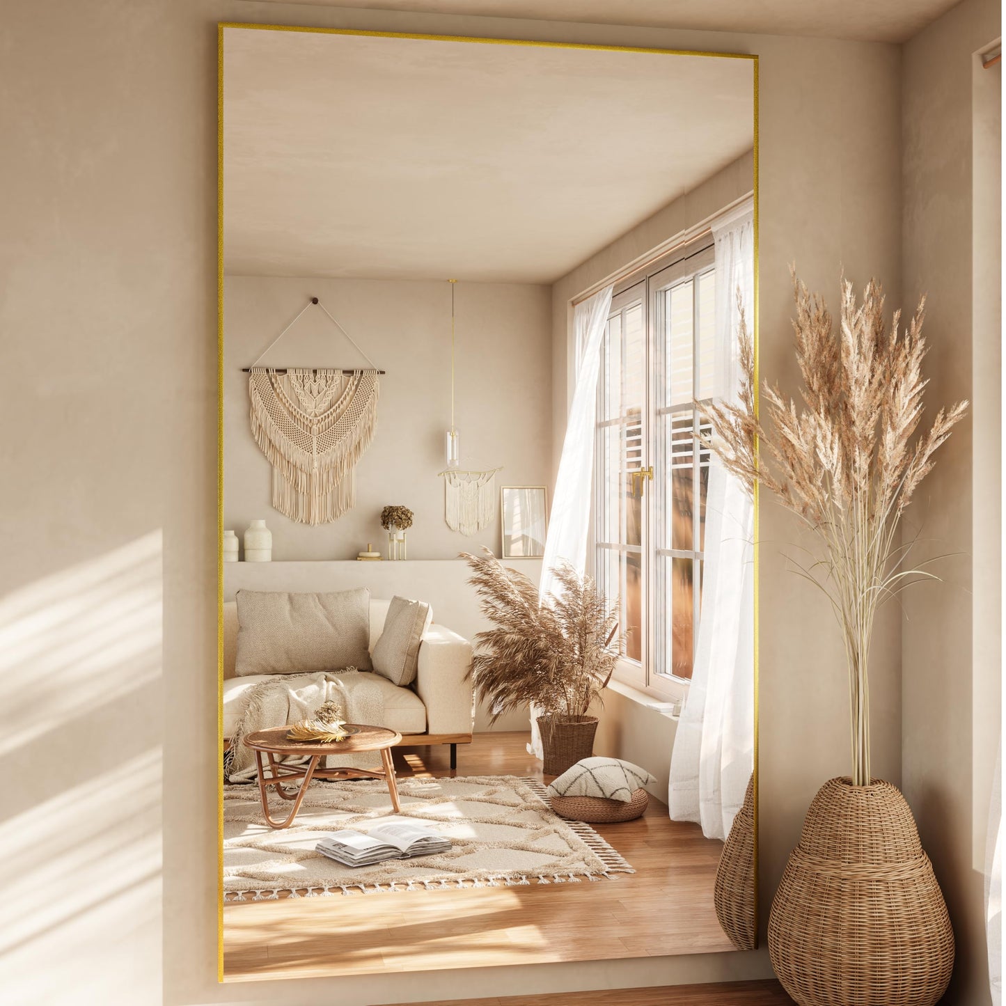 Fitcleer Glassless Floor Mirror, 71×39”, Shatterproof Full Body Mirror for Living Room or Studio, Lightweight Leaning Wall Mirror, Gold Frame