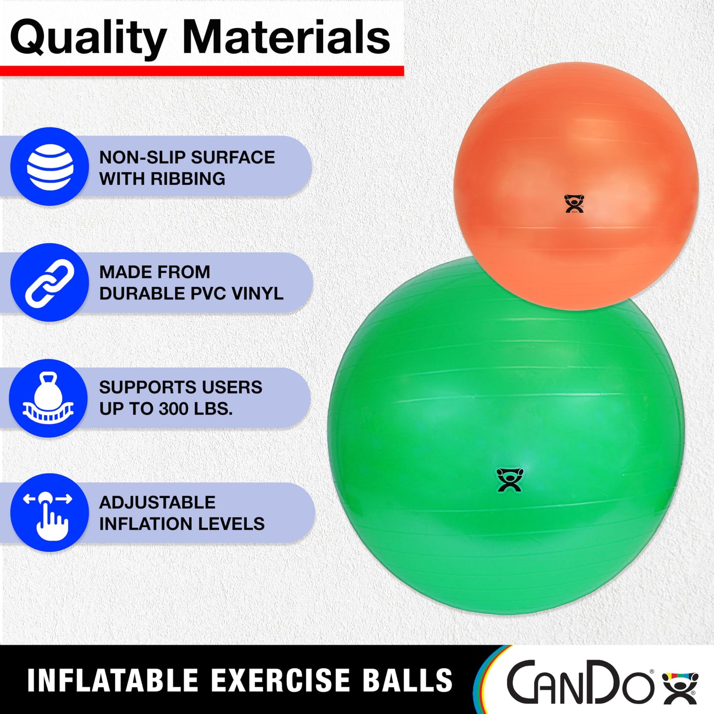 CanDo Inflatable Exercise Ball Yellow 18" Durable Extra Thick Non-Slip Stability Ball for Core Workouts Yoga Pilates Active Seating Physical Therapy Pregnancy Home Gym Flexibility