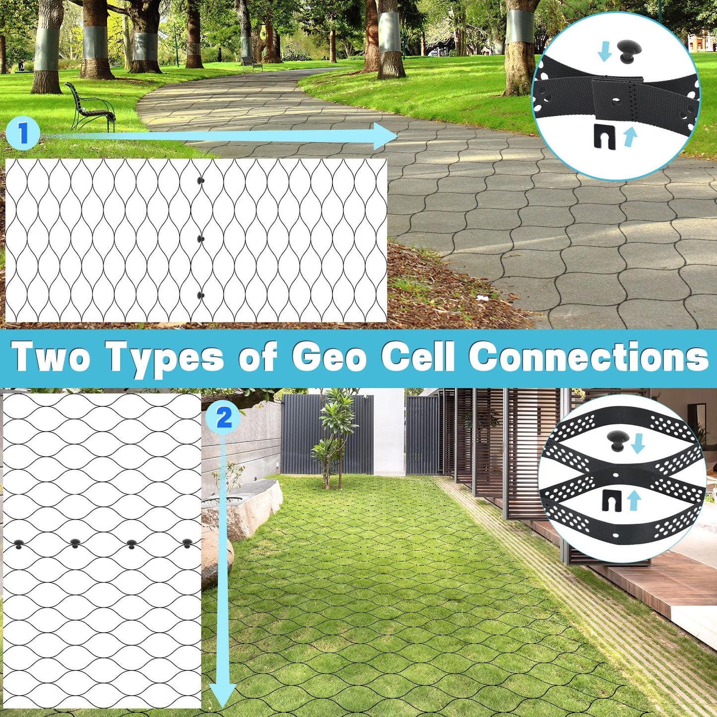 Gravel Grid 33ft X 4ft, 2" Thick Gravel Stabilizer Grid for Pavers Base, Geogrid 1900 Lbs/Sq Ft Load with 36 Geocell Accessories & Gloves for Driveway Parking Ground Walkway Dirt Locker Slope