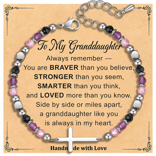 Granddaughter Gifts from Grandma, Dainty Christian Cross Bracelet – Anxiety Relief Jewelry for Birthday, Graduation, Anniversary, Christmas, Adjustable Crystal Bracelet
