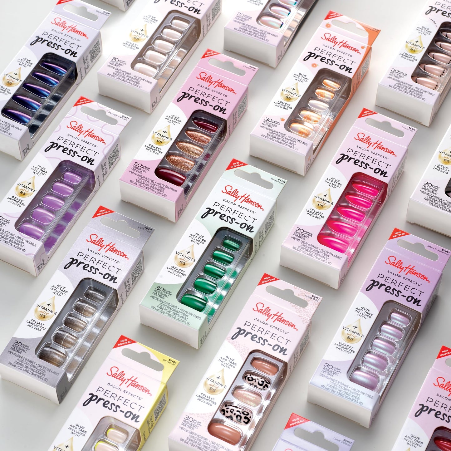Sally Hansen Salon Effects Perfect Press-On Nails | Coffin Shape | Easy to Apply, Non-Damaging | 30 Nails, Nail Glue, Adhesive Tabs, File | Onyx-Pected (Pack of 2)