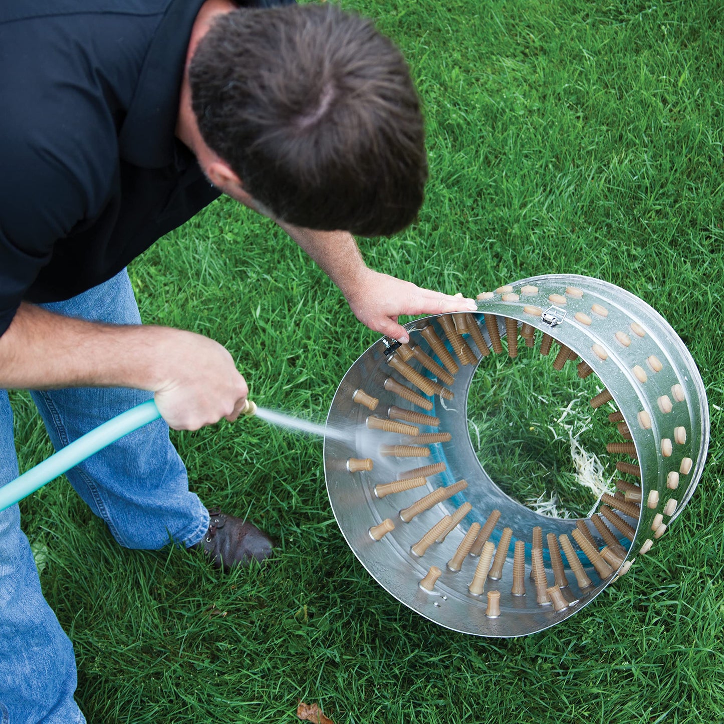 Yardbird 41975 Chicken Plucker, Stainless Steel, 1.5 HP Motor, 20-inch Drum, 110 Natural Soft Fingers, Integrated Irrigation Ring, Transport Wheels, Simple Debris Collection, Lung Remover Included
