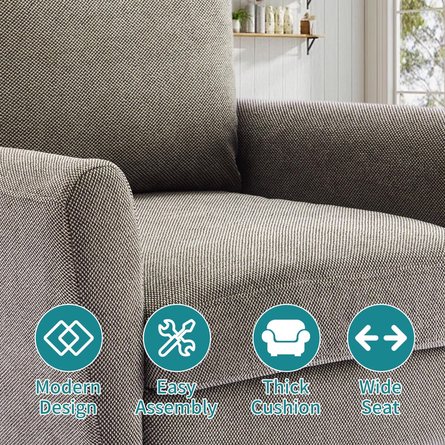 OLIXIS Comfy Accent Chair for Living Room Bedroom and Waiting Room, Upholstered Mid-Century Reading Chair with Pillow and Solid Wood Legs, Wide Singe Modern Lounge Sofa (Gray)