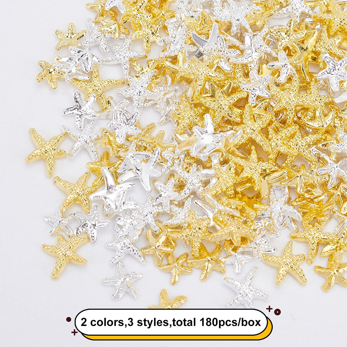OLYCRAFT 180pcs Starfish Nail Charms Metal Cabochons Starfish Nail Art Decorations Brass Charms Gold Silver Nail Art Accessories Starfish Charms for Jewelry Making Nail Arts Decoration