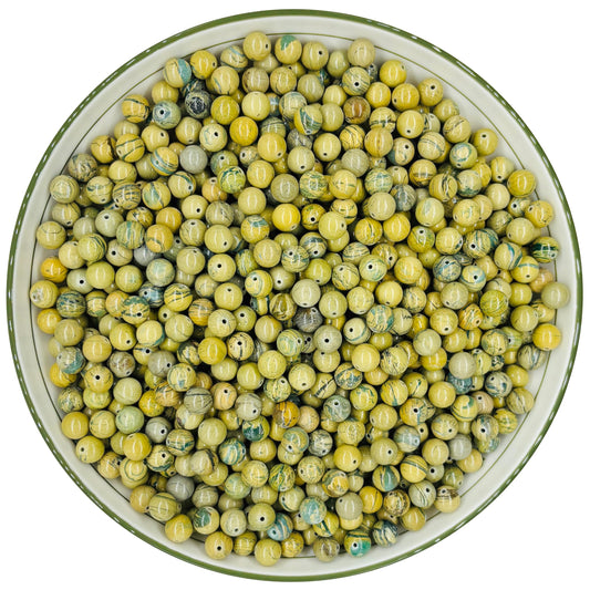 WHNKFB 8mm 50PCS Natural Green Serpentine Round Beads, Dragon Vein Loose Gemstone Beads for Jewelry Making Craft - 4mm 6mm 8mm 10mm Options with Free Elastic Cord