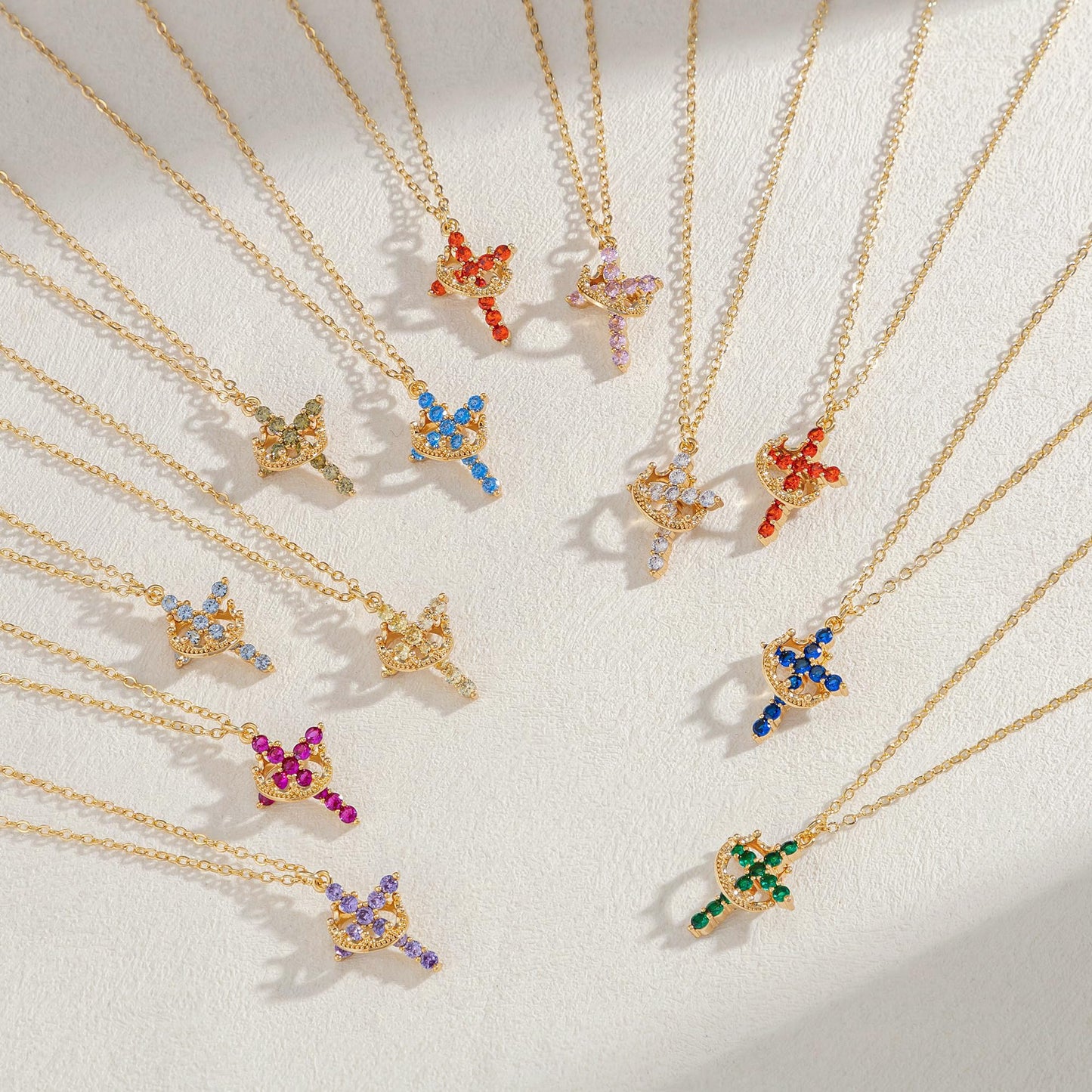 Robaice Birthstone Crown Cross Necklace for Women, Gold-Plated Christian Faith Necklace, Cross Jewelry Gift for Women, December Blue Zircon Gift