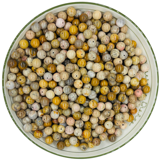 WHNKFB 8mm 50PCS Natural Chrysanthemum Stone Round Beads, Floral Pattern Loose Gemstone Beads for Jewelry Making Craft - 4mm 6mm 8mm 10mm Options with Free Elastic Cord