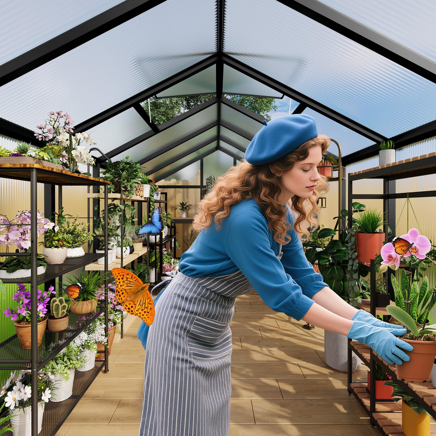 6×10 FT Greenhouse, Large Walk in Greenhouses for Outdoors and Garden Planting, Polycarbonate Greenhouse with Enhanced Aluminum Frame, Green Houses with Quick Setup Structure and Roof Vent, Black