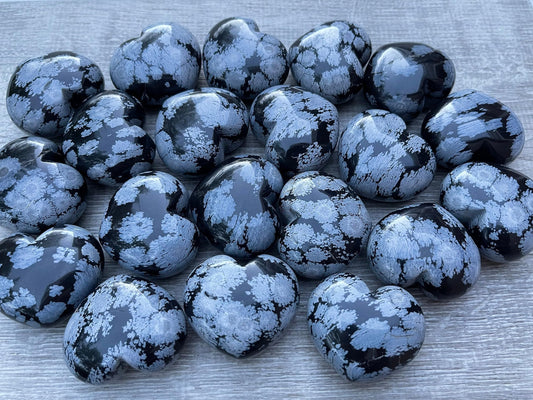 GAF TREASURES Snowflake Obsidian Gemstone Hearts, Polished Snowflake Obsidian Puffy Hearts, Snowflake Obsidian Crystal Palm Stone, Snowflake Obsidian Healing Crystal Hearts (1 Heart)