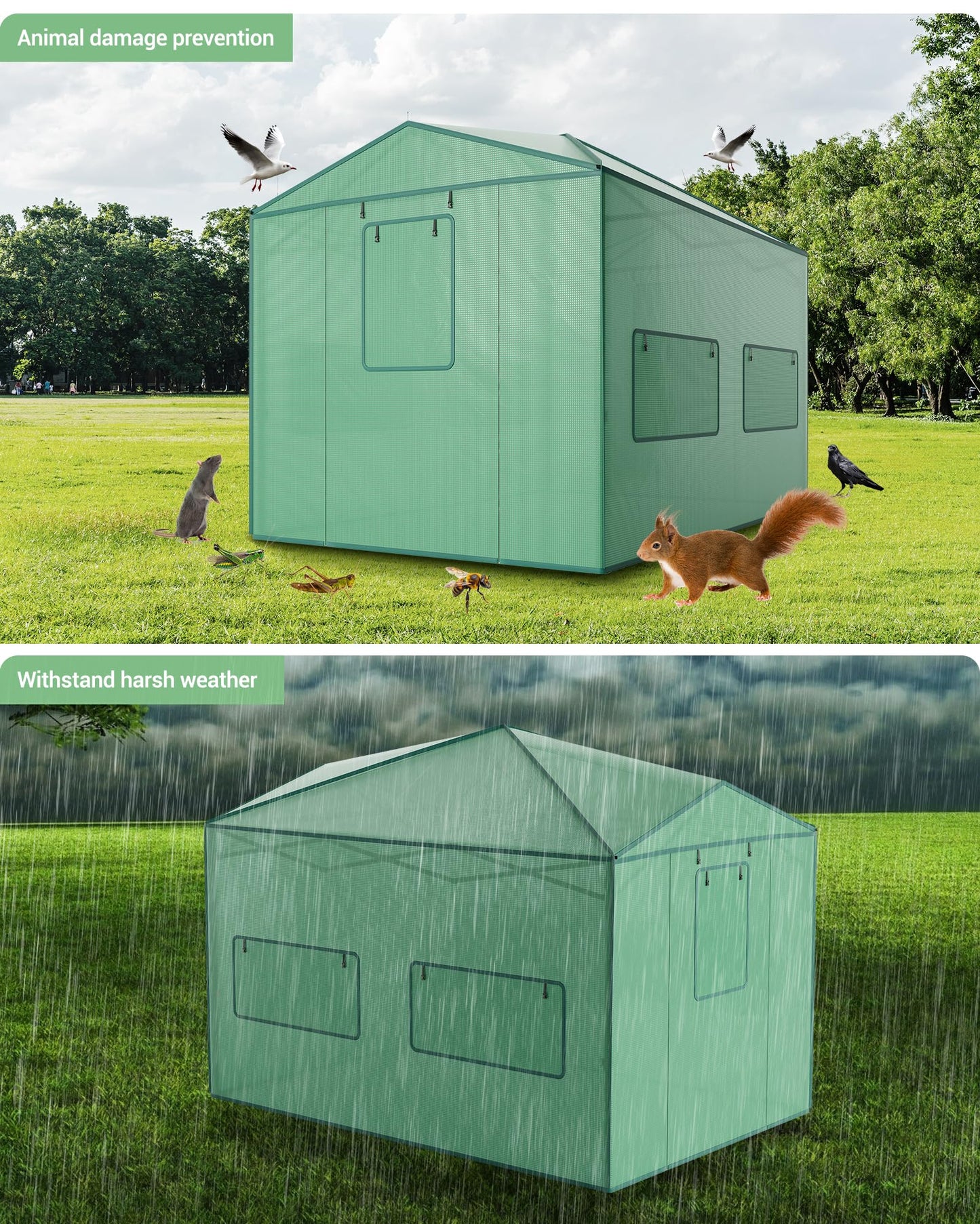 12x8 FT Pops Up Greenhouse, Portable Walk-in Green Houses Kit with Durable PE Cover & Roll-Up Zipper Door - Outdoor Garden Greenhouse for Plants Cold & Frost Protection, Easy Assembly