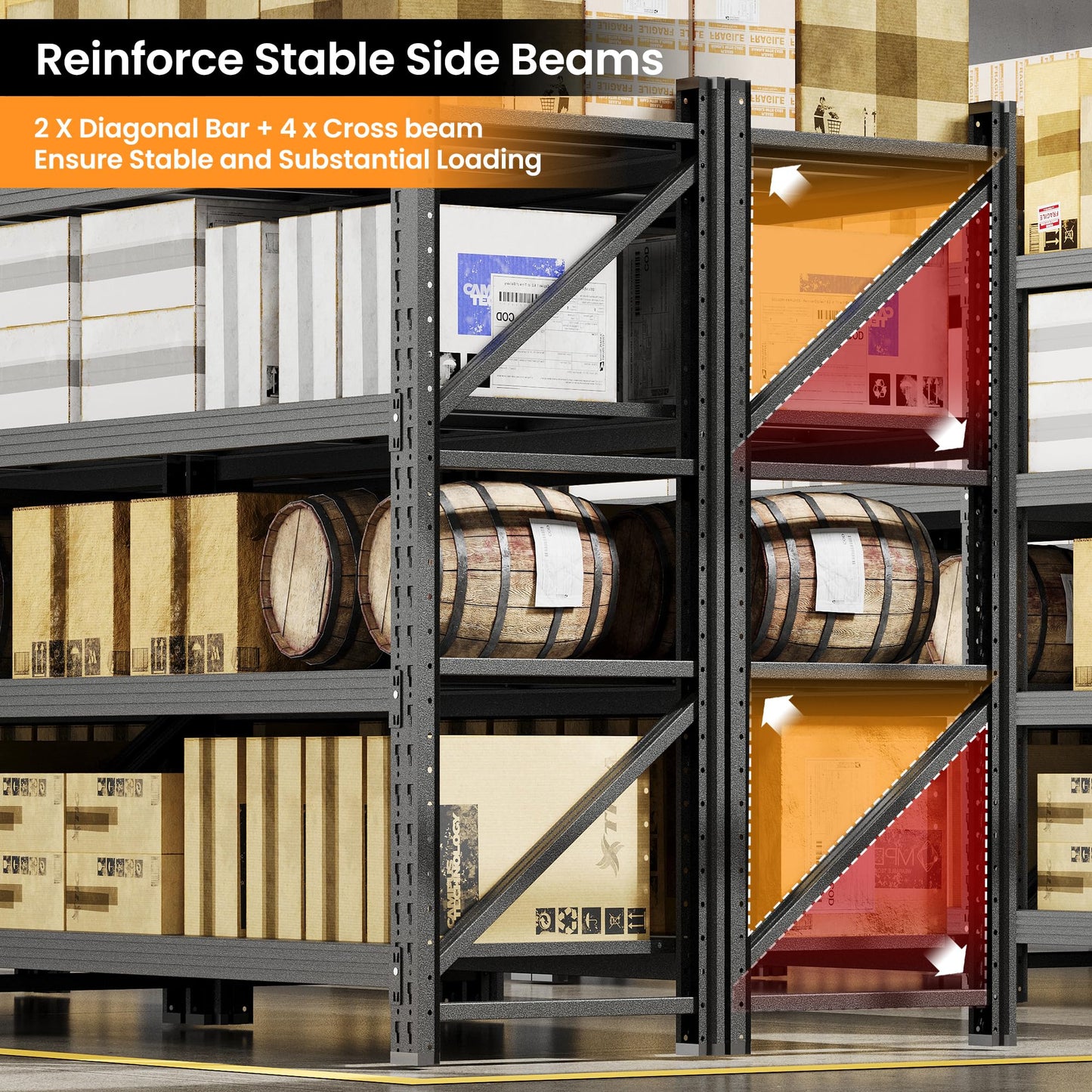 71” W Storage Shelves Heavy Duty, 5000LBS Metal Garage Shelving Units, 4 Tier Storage rack shelf, Steel Industrial Shelving , Adjustable Standing Shelf for Basement/Warehouse 71"W x 24"D x 70"H, Black