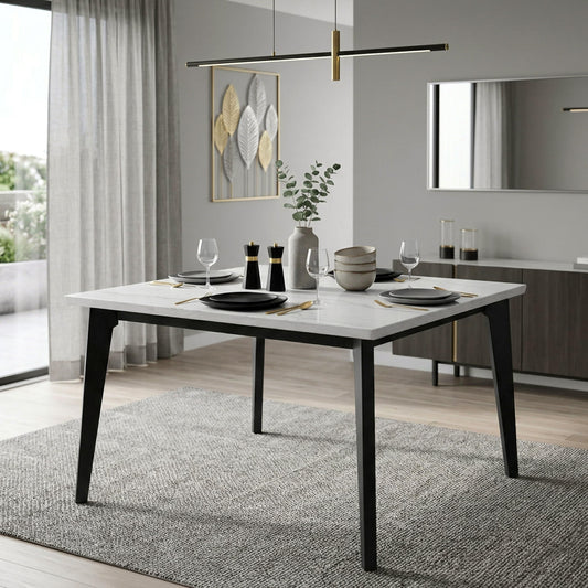 Furniture of America Isolde Contemporary 54-inch Marble Top Square Counter Height Dining Table with Tapered Legs, Easy Assembly for Home Kitchen, Living Room, Dinettes, Black and White