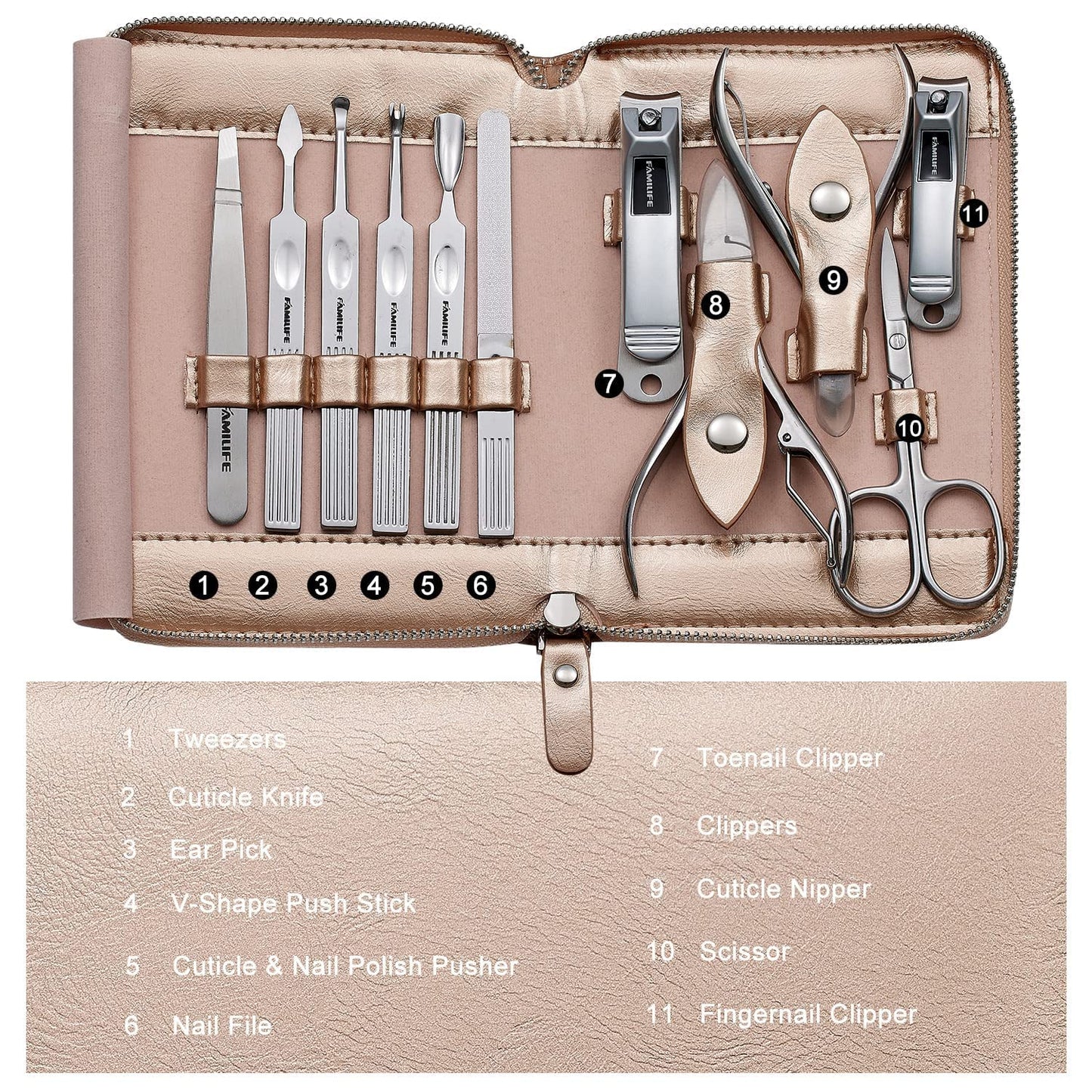 FAMILIFE Manicure Set Professional Manicure Kit 11 in 1 Gift Set for Women and Men Nail Kit 13pcs Pedicure Kit Nail Clipper Set Professional Manicure Kit Grooming Kit Stainless Steel Portabl