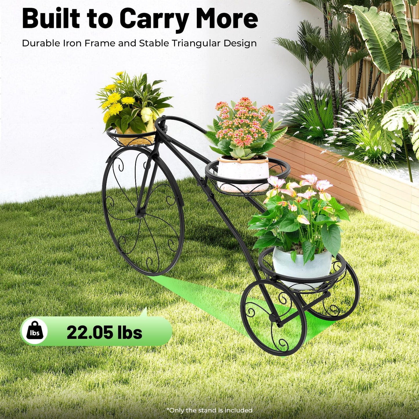 YUASDUU Tricycle Plant Stand, 3 Tier Flower Pot Cart Holder Metal Bicycle Planter Parisian Style Flower Display Stand Cart for Home Decor Patio Garden Flower Shop Indoor Outdoor