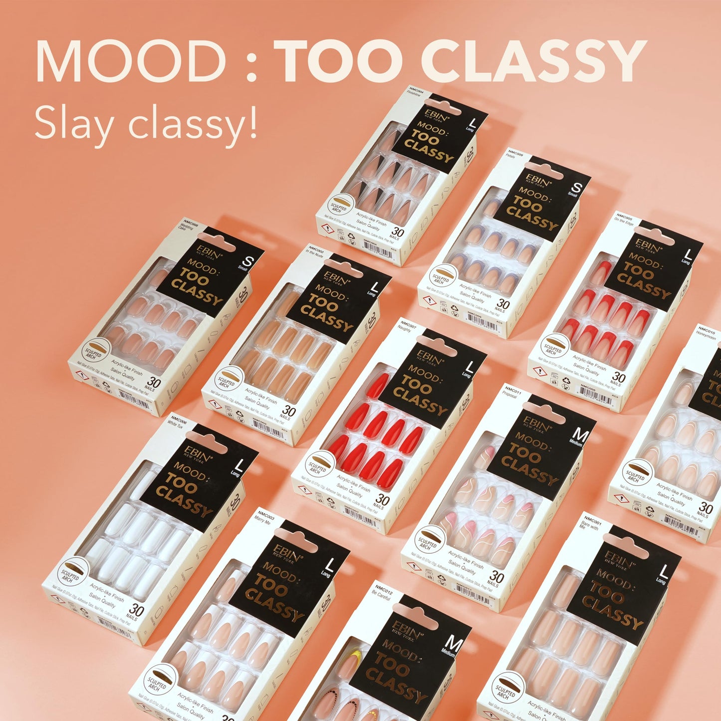 MOOD: TOO CLASSY Press On Nails - In the Nude | Trendy Long Coffin Shape | Salon Acrylic Finish, Kit Includes 30 Nail Tips, Mini Glue, Adhesive Tabs, Nail File, Cuticle Stick, Prep Pad
