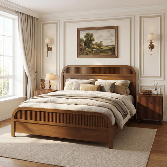 Christopher Knight Home Queen Size Wooden Bed Frame with Headboard, Oak Finish Platform Bed, Solid and Manufactured Wood, No Box Spring Needed, 550 lbs Capacity