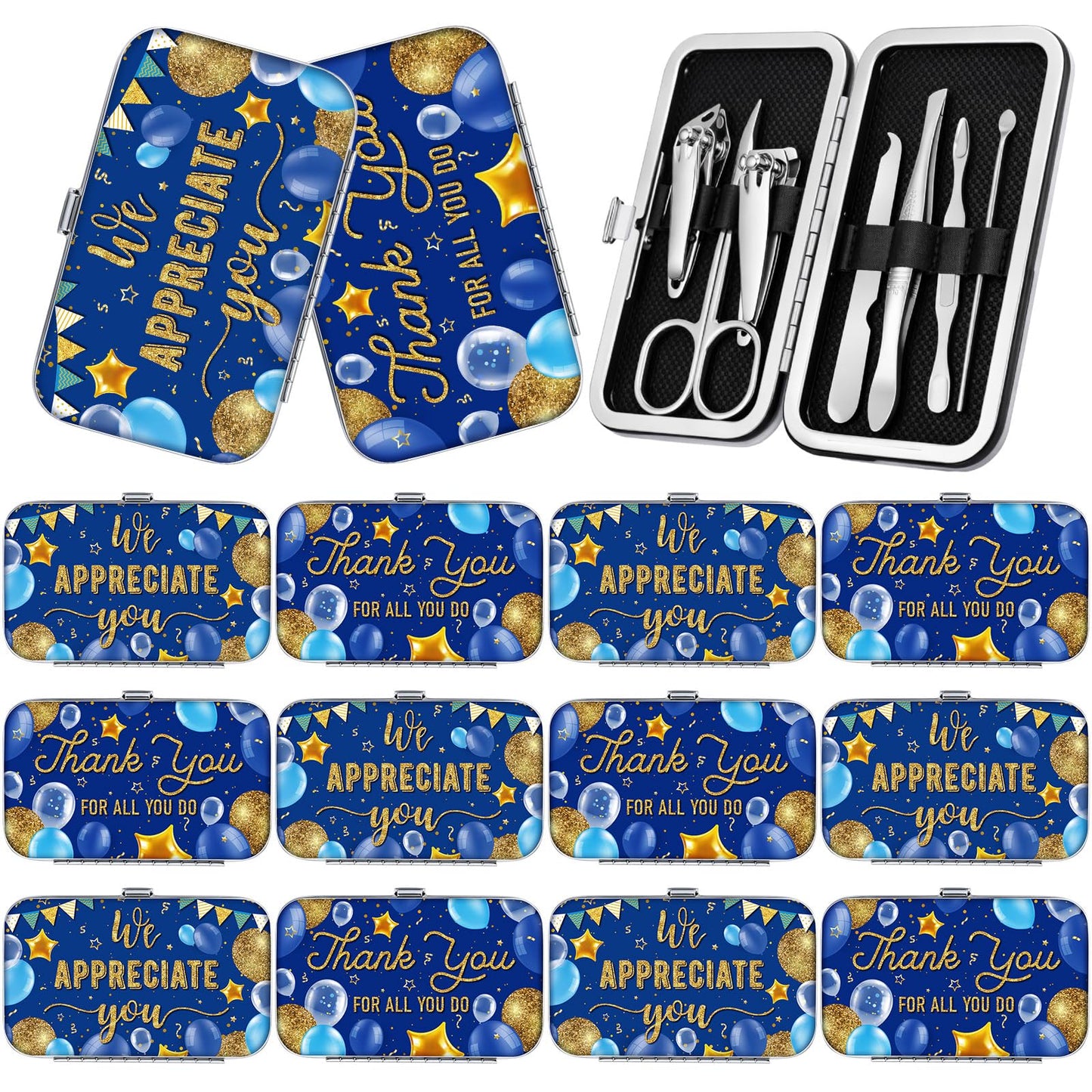 Lanties 12 Pcs Employees Appreciation Gifts Teacher Appreciation Thank You Gifts Staff Manicure Set Portable 7 in 1 Nail Clipper Kit Stainless Steel Travel Grooming Kit Pedicure Nail Care Tools