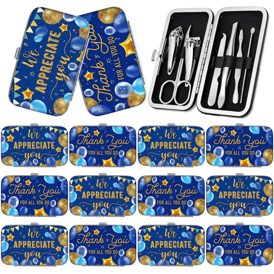 Lanties 12 Pcs Employees Appreciation Gifts Teacher Appreciation Thank You Gifts Staff Manicure Set Portable 7 in 1 Nail Clipper Kit Stainless Steel Travel Grooming Kit Pedicure Nail Care Tools