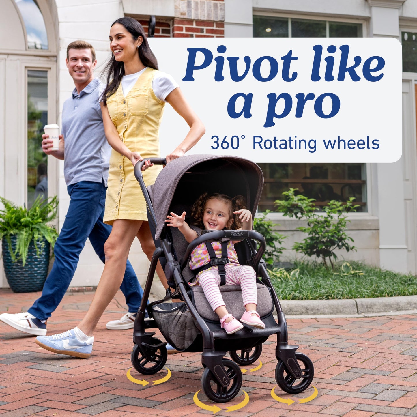 Graco Merge 360 Baby Stroller - Front and Rear 360-Degree Rotating Wheels Infant Stroller for Easy Gliding and Tight Turns, Quick 1-Button Push Folding Stroller, Great Gift for New Parents