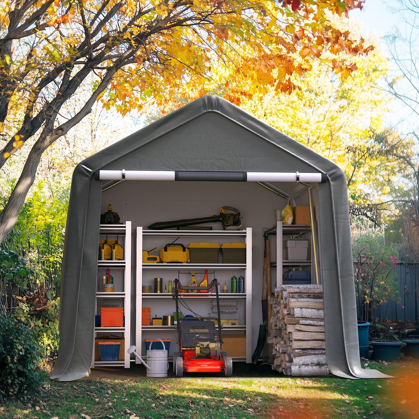 Quictent 8x10FT Carport Shelter Storage Shed with Roll-Up Mesh Windows, Heavy Duty Portable Garage for Motorcycle, ATV, Garden Tools Waterproof Storage Tent with Reinforced Frame, Dark Gray