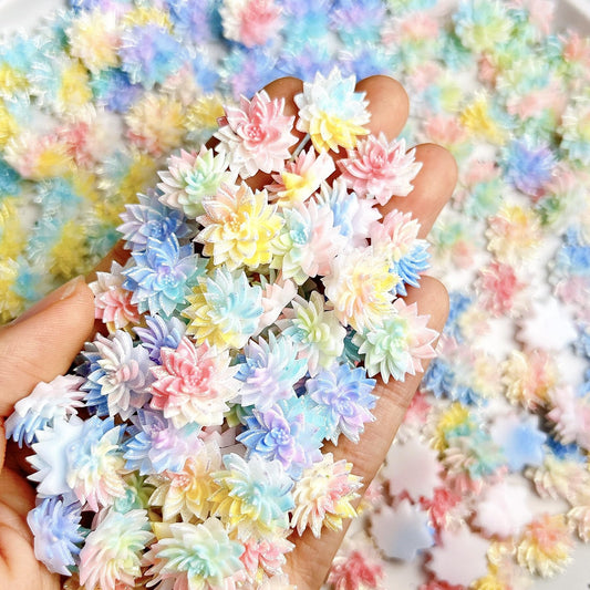 AWDSLUY 50Pcs Colorful Flower Nail Art Charms Glow in The Dark Spring Summer Soft Lotus Color Blocking Nail Charms Nail Supplies 3D Flatback Resin Nail Rhinestone Diamonds for Women Manicure DIY