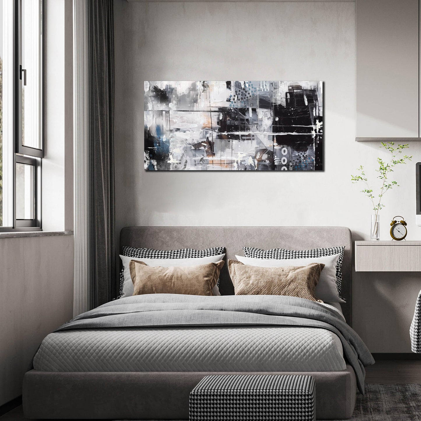 Abstract Art Wall Decor Office - Black And White Pictures Wall Art for Living Room - Modern Prints Wall Art Bedroom Size 20" x 40"