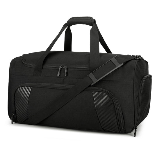 Urbanstand Gym Bag with Shoe Compartment - 50L Black Durable Large Duffle Bag for Travel, Weekender Carry On Duffel Bag for Men, Sports, Fitness & Workout