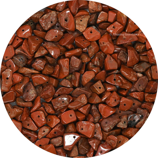 Red Jasper Pre Drilled Natural Crystals Crushed Chips Beads for Jewelry Making, DIY Handmade Healing Crystals (25 Inch Strand)