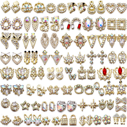 1 Pack of 50 pcs Gold Rhinestones for Nails 3D Nail Charms for Acrylic Nails Nail Jewels for Nail Art Nail Gems Nail Stones