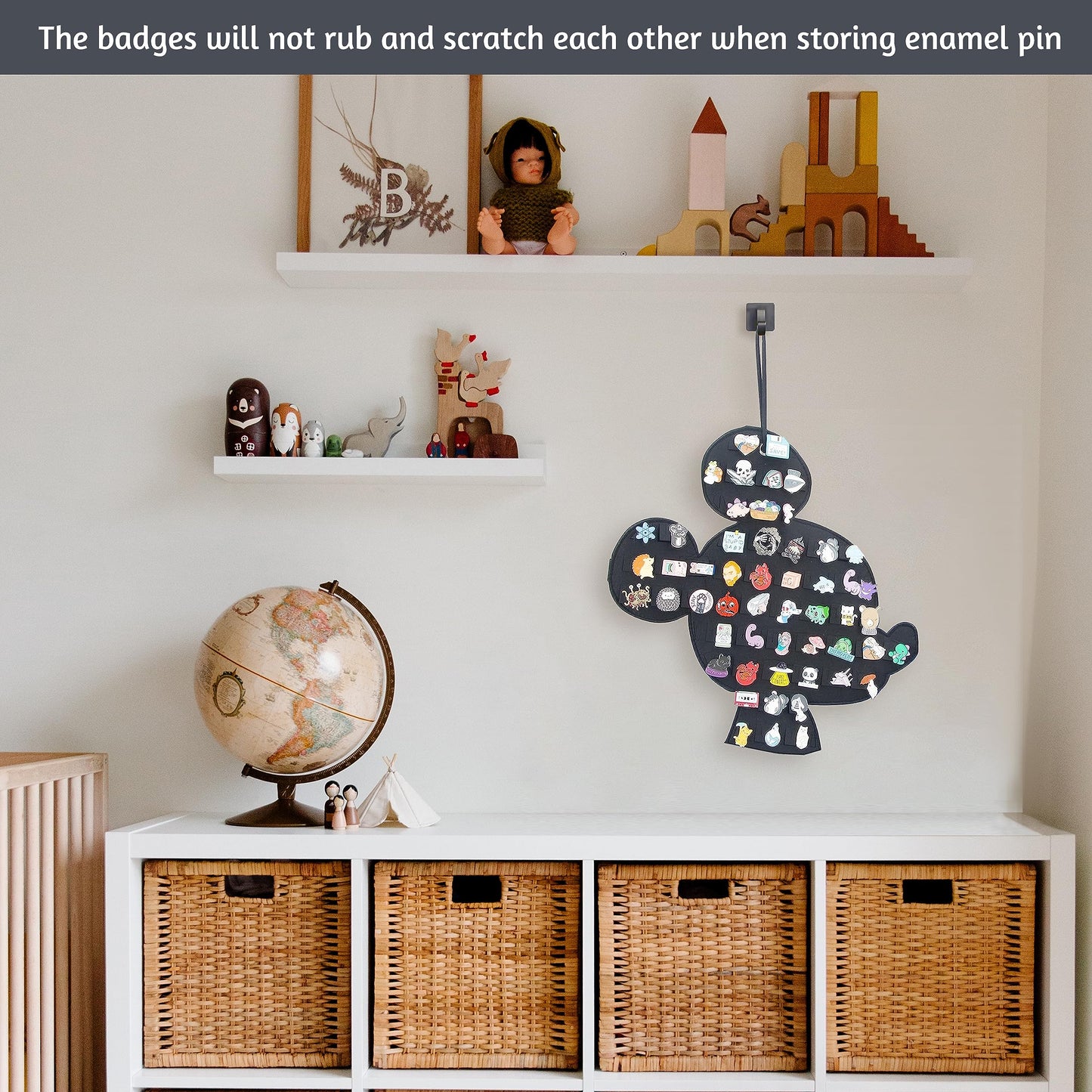 JOYMOMO Hanging Brooch Pin Organizer Enamel Pin Display Cute Cartoon Shape Brooch Pin Display Storage Holder for Brooch Pin(Without Accessories ) (black-mouse)