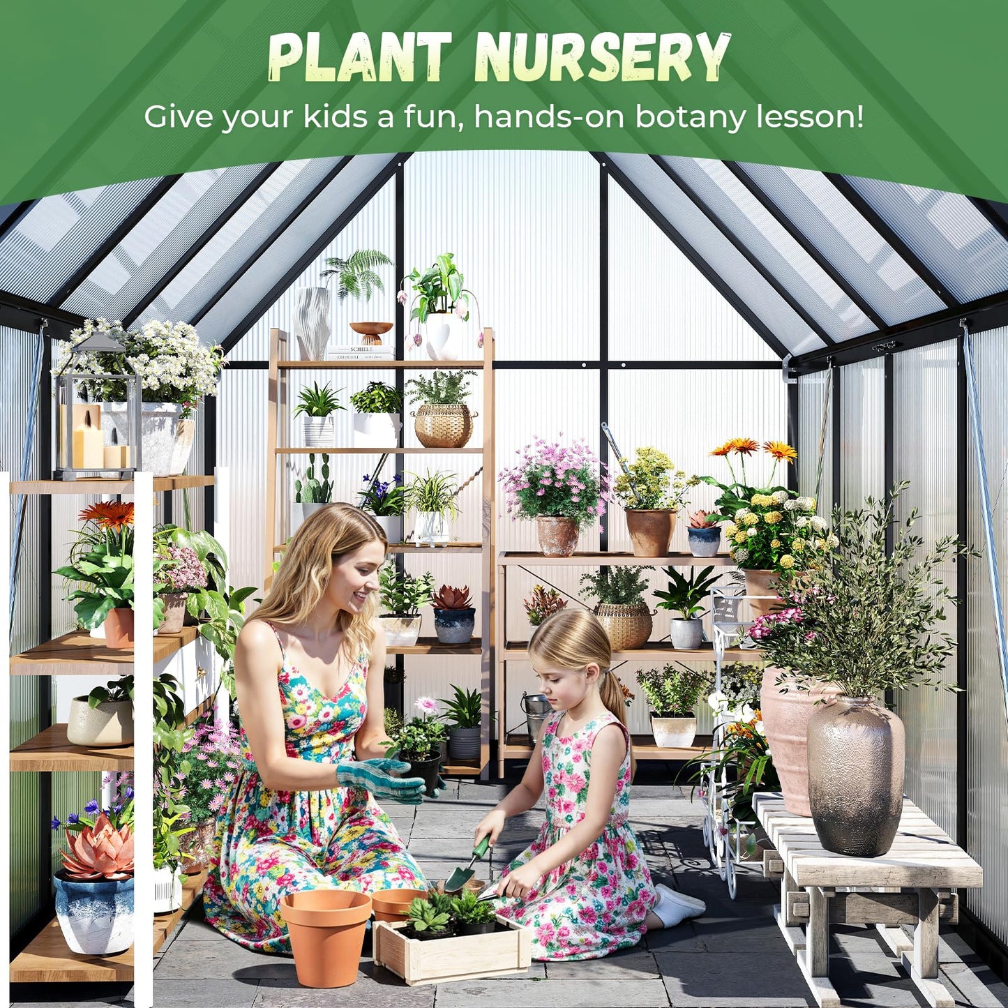 Jocoevol 6x8FT Greenhouse for Outdoors, Galvanized Steel Frame Winter Green House w/Adjustable Roof Vent, Lockable Door Handle &DrainageSystem, Walk-in Greenhouses for Outside Garden Backyard