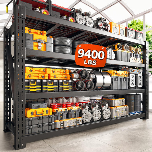 Bepatio 9400LBSGarage Shelving Heavy Duty,68'W Storage Shelves,Large Industrial Metal Shelving,4Tier Shelving Unit,Adjustable Rack Shelf for Basement Warehouse Commercial School,23.7'Dx72'H,Black