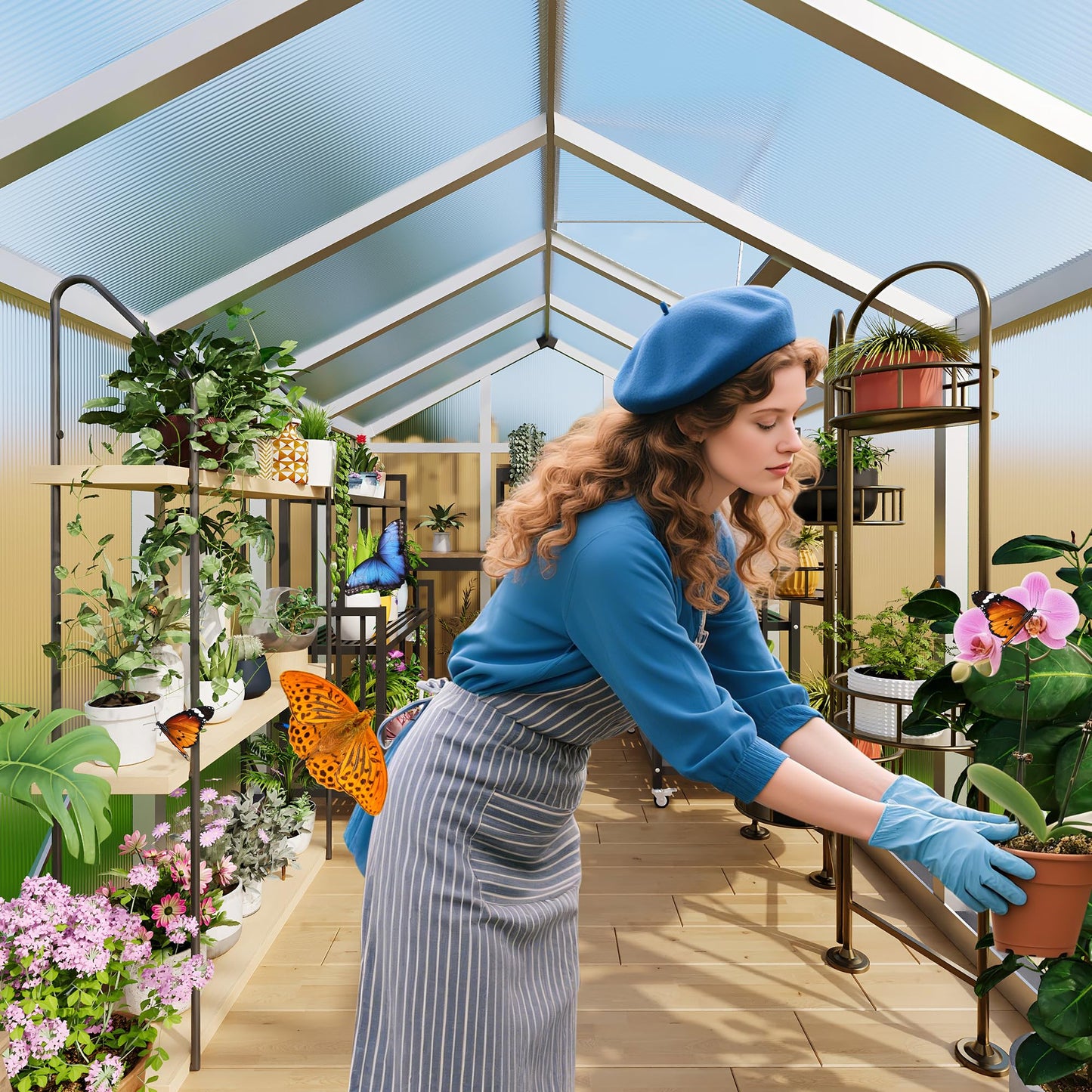 6 x 10 ft Greenhouse, Greenhouses for Outside, Polycarbonate Greenhouse with Aluminum Frame, Lockable Door and Ajustable Roof Vent for Backyard, Green Houses for Outside Garden Backyard, Patio