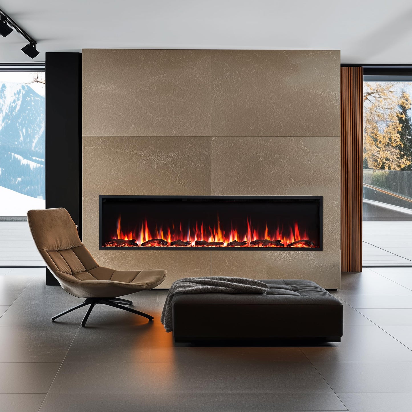 PuraFlame Herman 72 Inch Smart Linear Electric Fireplace - Premium Flame with 9 Colors, Clean Design, Recessed in-Wall or Wall-Mount or Free Standing, Compatible with Alexa and Google Assistant