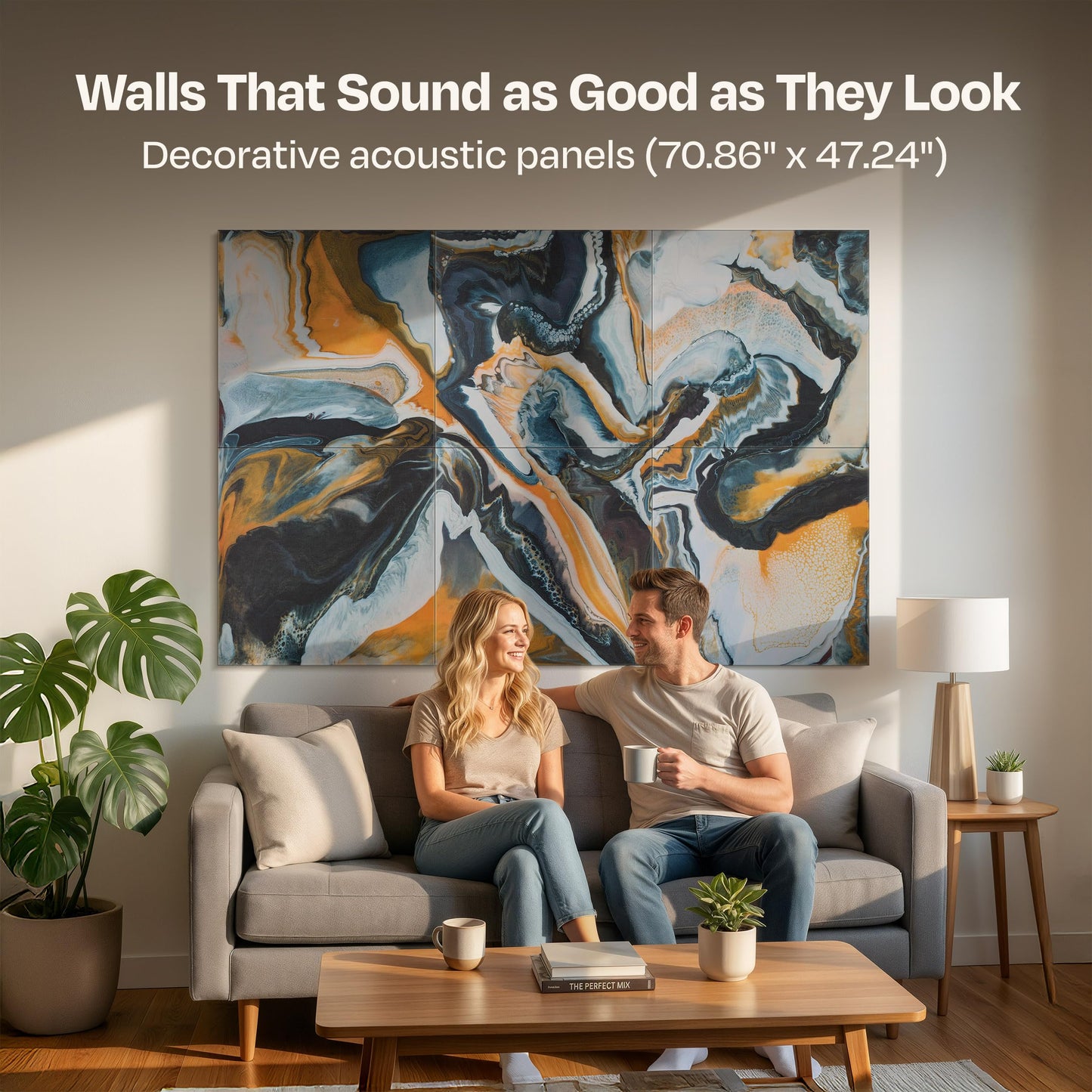 Ekkogo XL Acoustic Wall Panels 6-Pack Decorative Acoustic Panels High Density Sound Absorbing Wall Art 70.86X47.24 Inches with Self-adhesive for Studio Home and Office - Echo Dunes