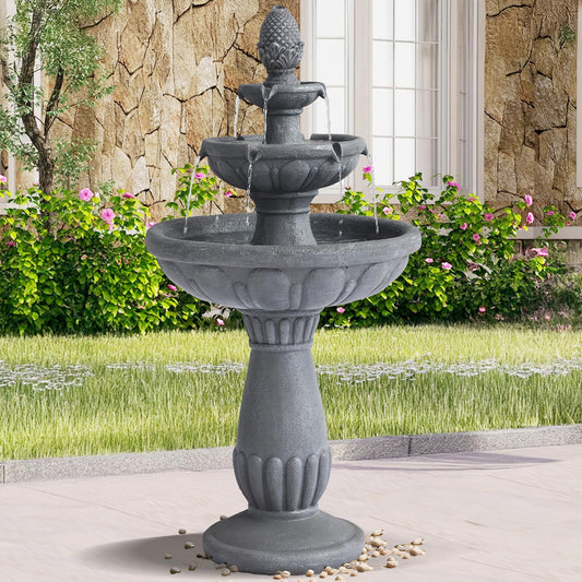 GIODIR 40.6" High Large Italian Outdoor Water Fountain, 3-Tier Standing Bubbler Waterfalls Fountain with Pineapple Top and Roman Pillar, Resin Garden Water Fountains for Bird Bath Patio Yard Deck
