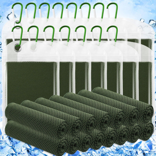 Hosuly 15 Pack Cooling Towels 40" x 12" Cooling Towels for Neck and Face Iced Towel Microfiber Soft Breathable Chilly Yoga Towel for Hot Weather(Olive Green)