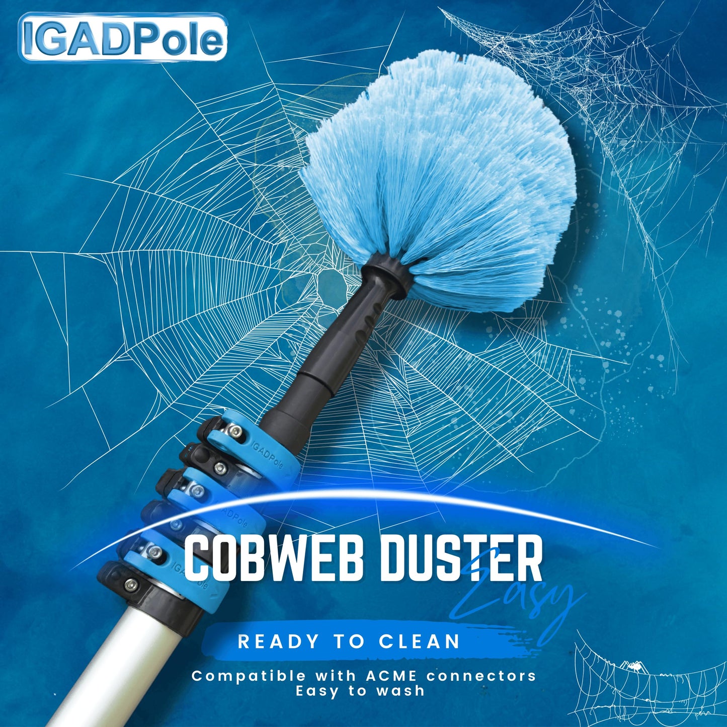 IGADPole 24 FT Water-Fed Washing Kit with Soap-Dispenser, Brush, 10″ Squeegee & Cobweb Duster for Windows, Gutters, Solar Panels & Exterior Walls