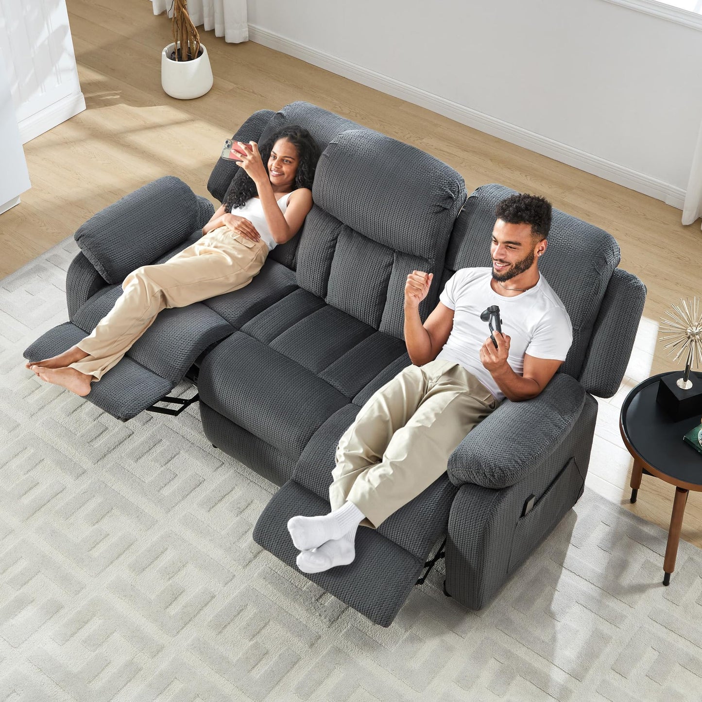 Jocisland Reclining Couch, Power Reclining Sofa with Dual Wingback, 3 Seater Recliner Sofa, Recliner Couches for Living Room(Dark Gray)