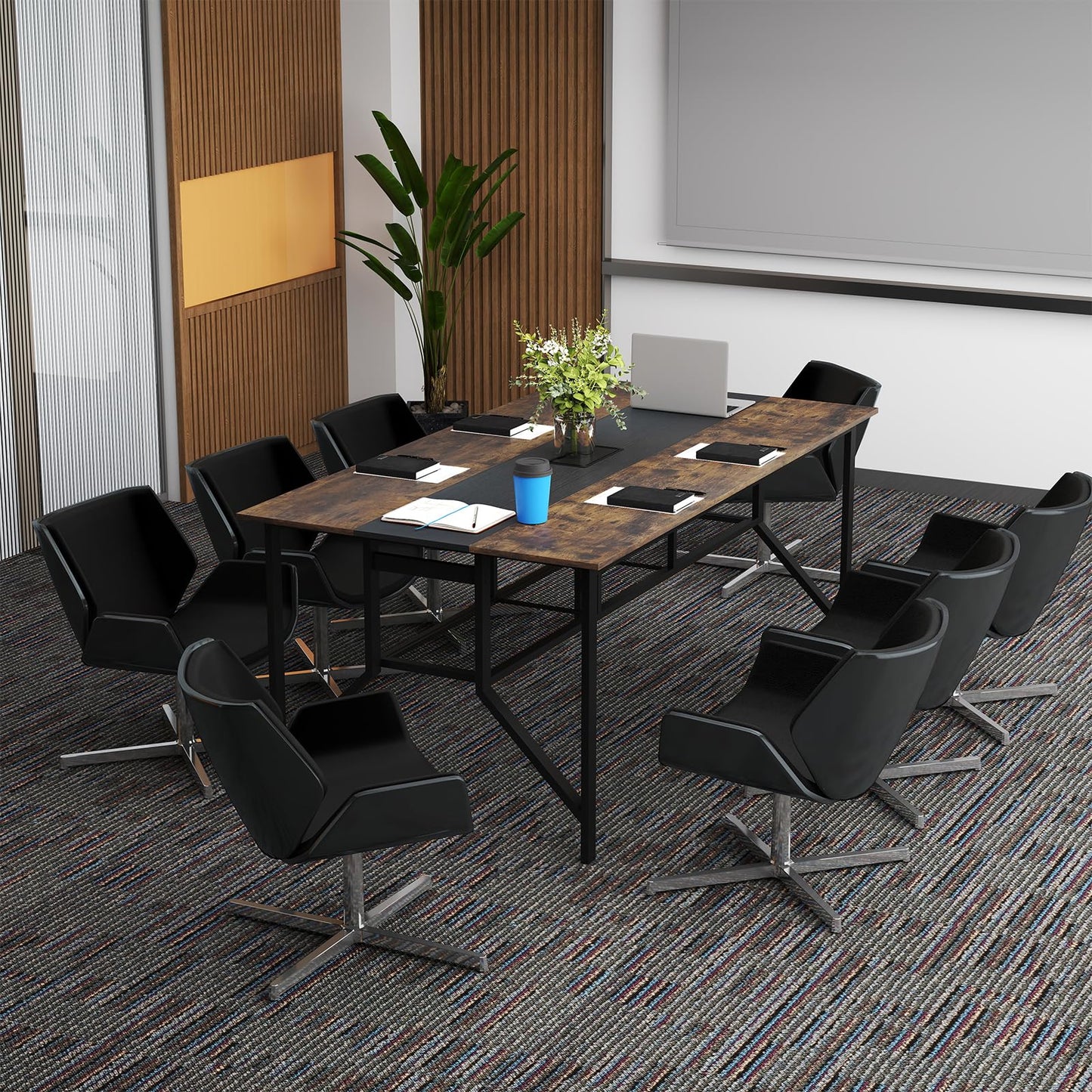 Giantex 6 FT Conference Table for 6-8 People, Modern 71" L x 38" W Large Meeting Table with Storage Shelf & Cable Grommet, Rectangle Conference Room Table for Office, Boardroom, Rustic Brown (1)
